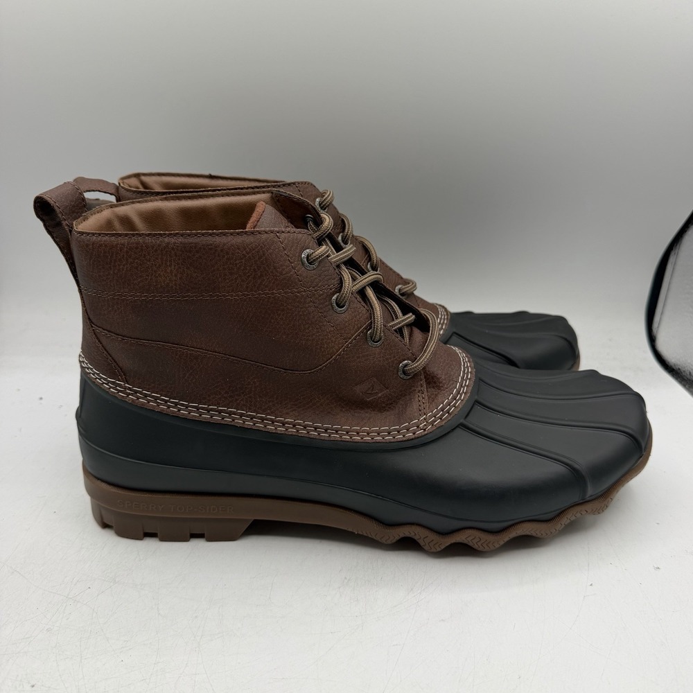 Sperry Brewster Duck Boots Mens Sz 12 Brown Black Rain Waterproof STS22783